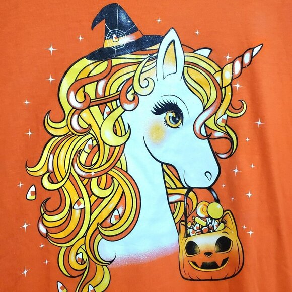 Halloween Unicorn Shirt Long Sleeve Candy Witch Hat Sparkles Pumpkin Girls XXL - Picture 2 of 4